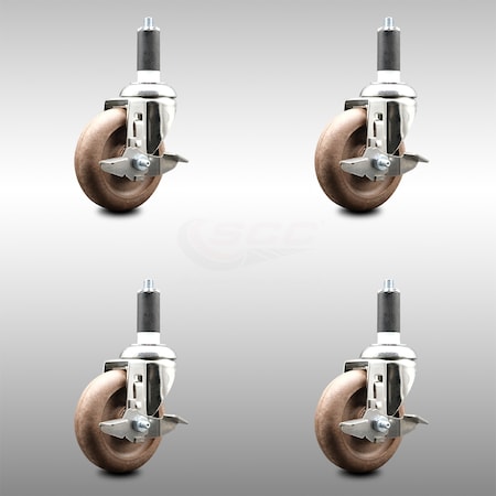 Service Caster 4 Inch 316SS High Temp Glass Filled Nylon 1-1/4 Inch Stem Caster Set Brake SCC SCC-SS316EX20S414-GFNSHT-TLB-114-4